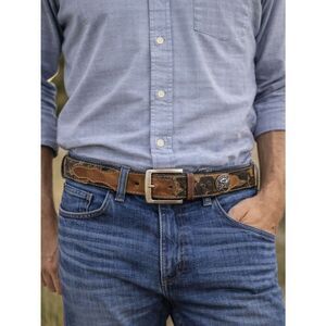 Nocona Genuine Leather Belt Western Distressed Brown Black Buckle Size 44